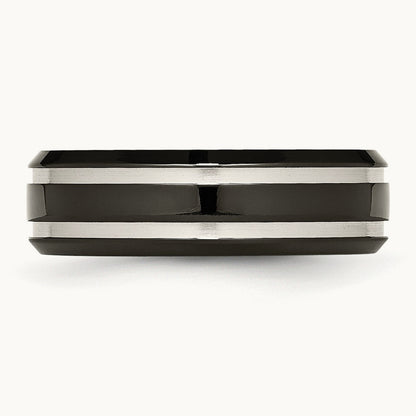 Brushed and Polished Black IP-plated Grooved Band — photo set