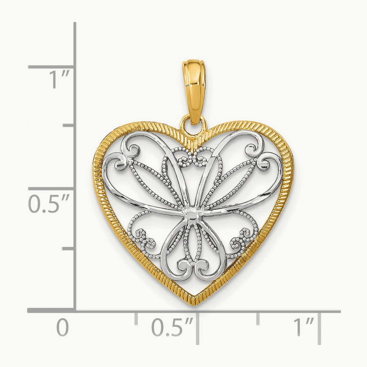 Filigree Heart Charm with rhodium — 24mm