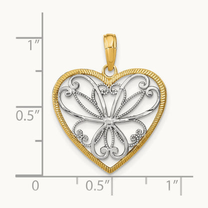 Filigree Heart Charm with rhodium — 24mm
