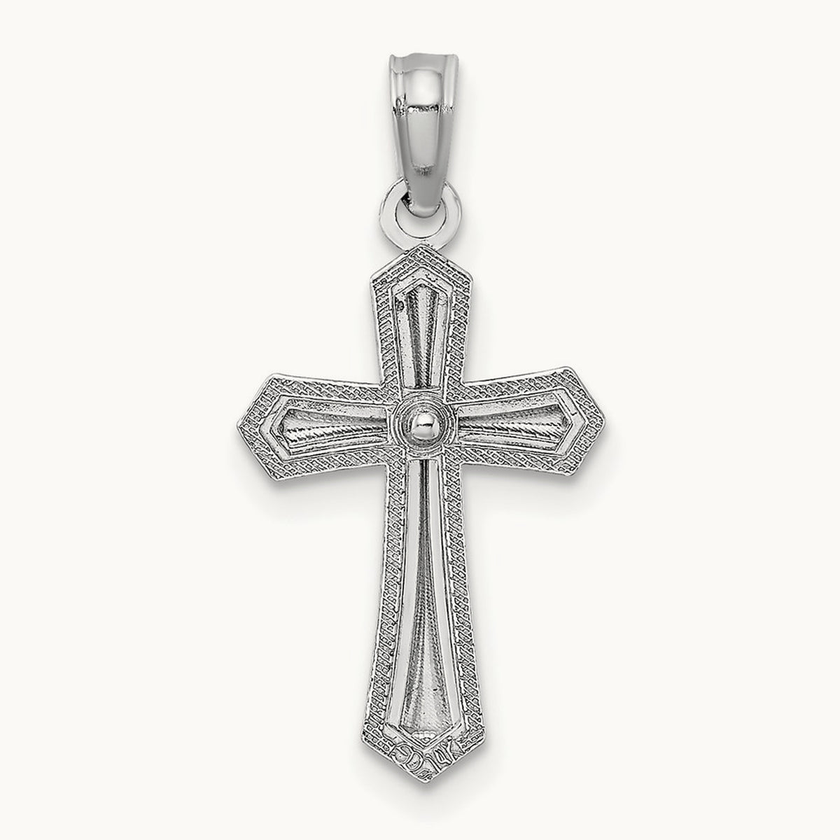 Beaded Trim Cross Charm — 14K White Gold