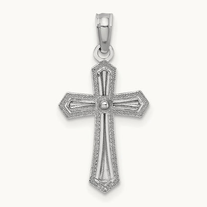 Beaded Trim Cross Charm — 14K White Gold