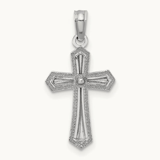 Beaded Trim Cross Charm — 14K White Gold