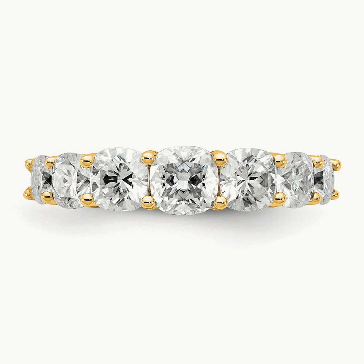 Cushion 7 Stone Band, 1.50-3.25 ct tw Lab-Grown Diamond — 3 1/3 ct, 14K Yellow Gold