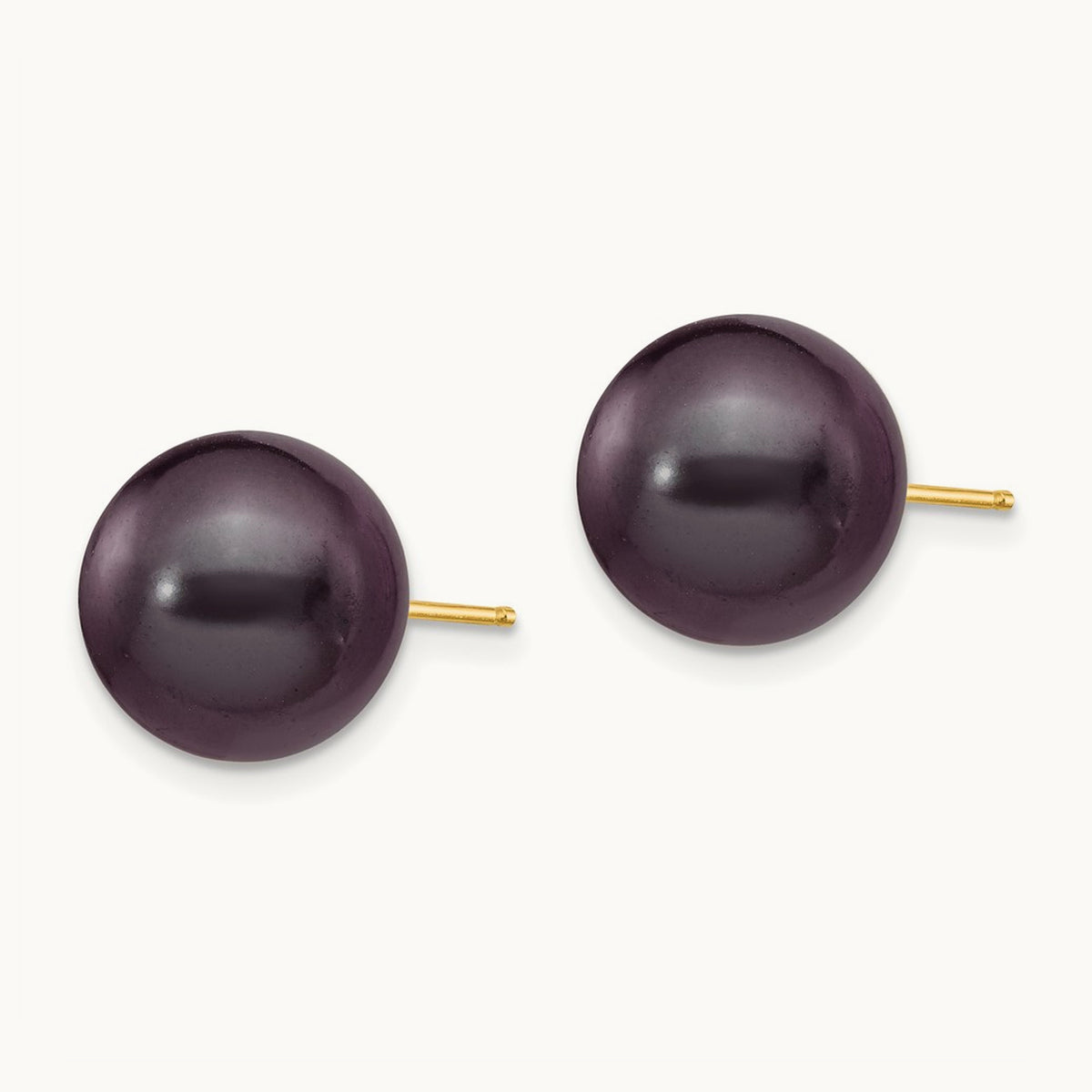 10- Black Round Freshwater Cultured Pearl Stud Post Earrings, 11mm, 14K