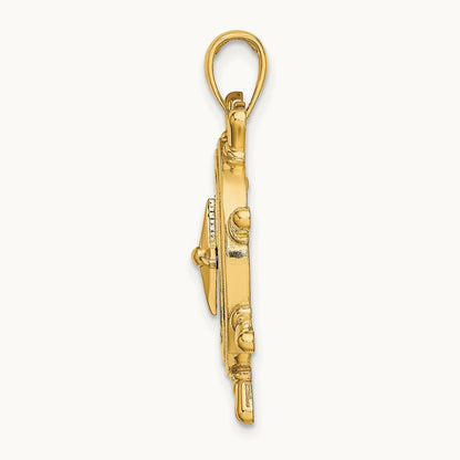 Ships Wheel W/Nautical Compass Charm, 14K