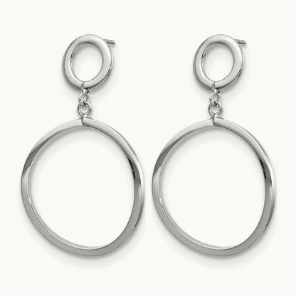 Plating Polished Round Post Dangle Earrings, 10K with White Rhodium — Leslie's
