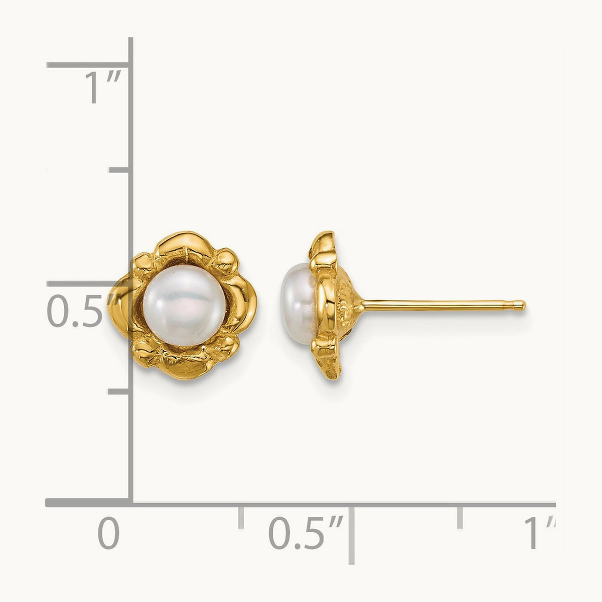 Polished 4- Button White Freshwater Cultured Pearl Earrings, 5mm, 14K