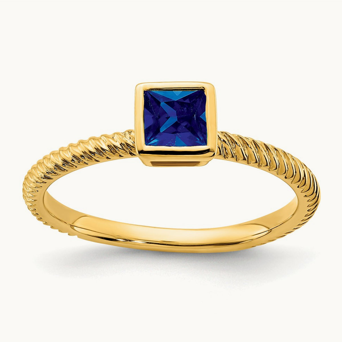 Square Bezel Sapphire Ring, 14K
