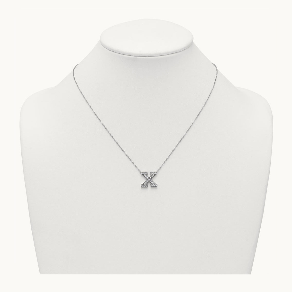 Initial Necklace — 14K White Gold, X, 1/2 ct