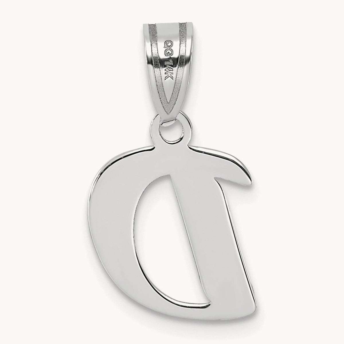 Polished Script Initial Pendant — 14K White Gold, D