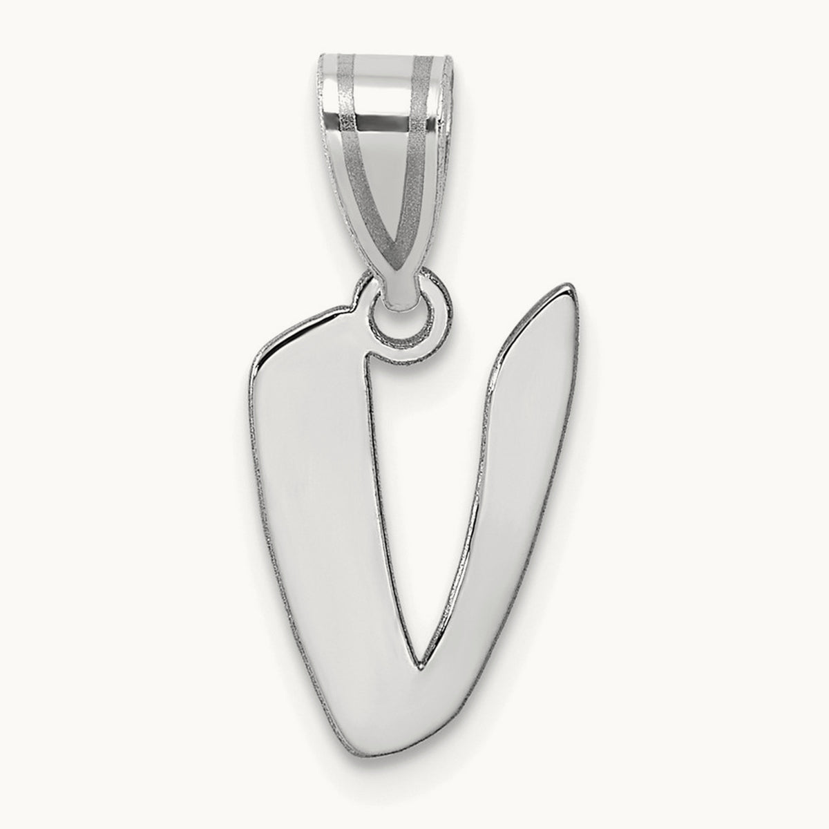 Polished Script Initial Pendant — 14K White Gold, V
