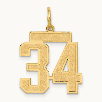 Medium Satin Number 34 Charm, 14K