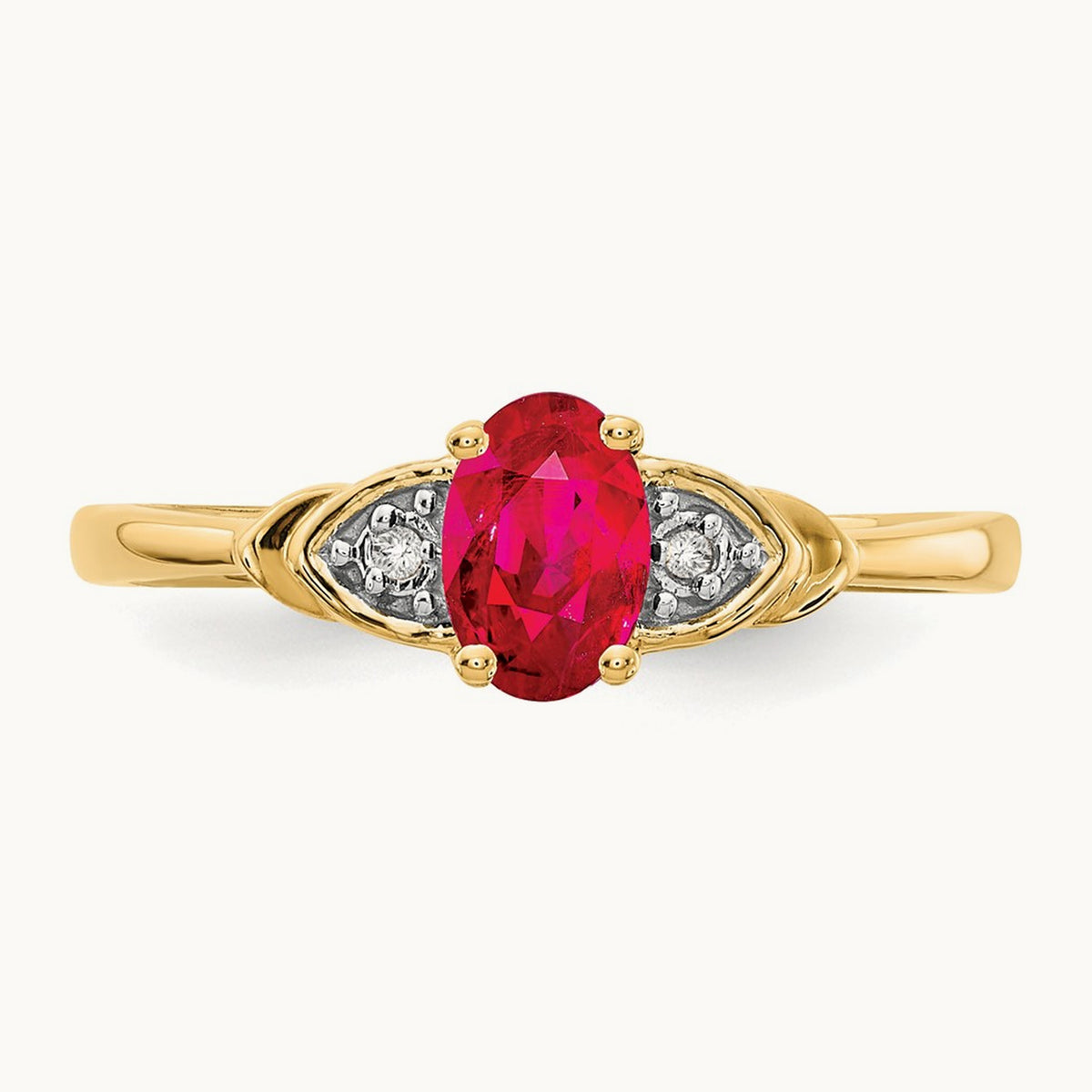 Ruby and Diamond Ring — 14K Yellow Gold, 7