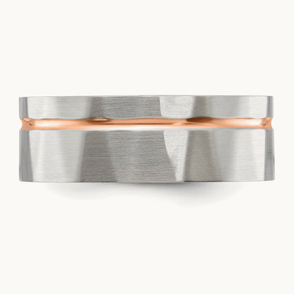 Brushed and Polished Faceted Rose IP-plated Band, 8mm, Stainless Steel