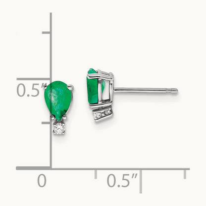 6x4mm Pear Emerald A Diamond Earrings, 14K White Gold