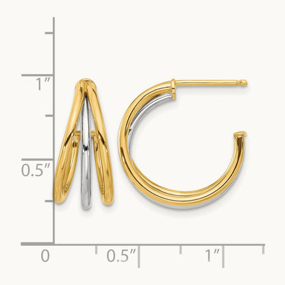 Polished Hoop Post Earrings, 14K with Rhodium — Leslie's