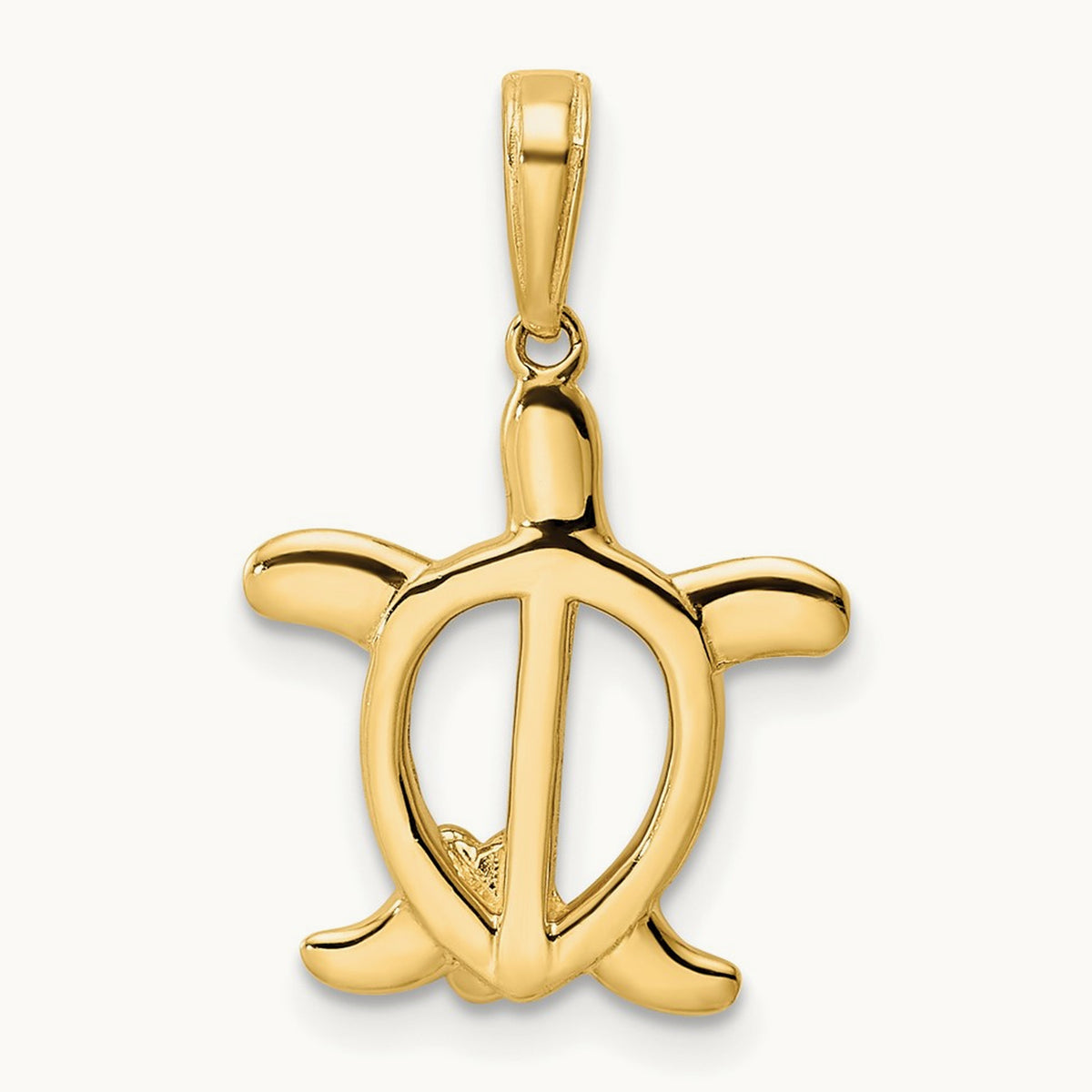 Diamond-cut Turtle w/ Flower Pendant, 14K with White Rhodium