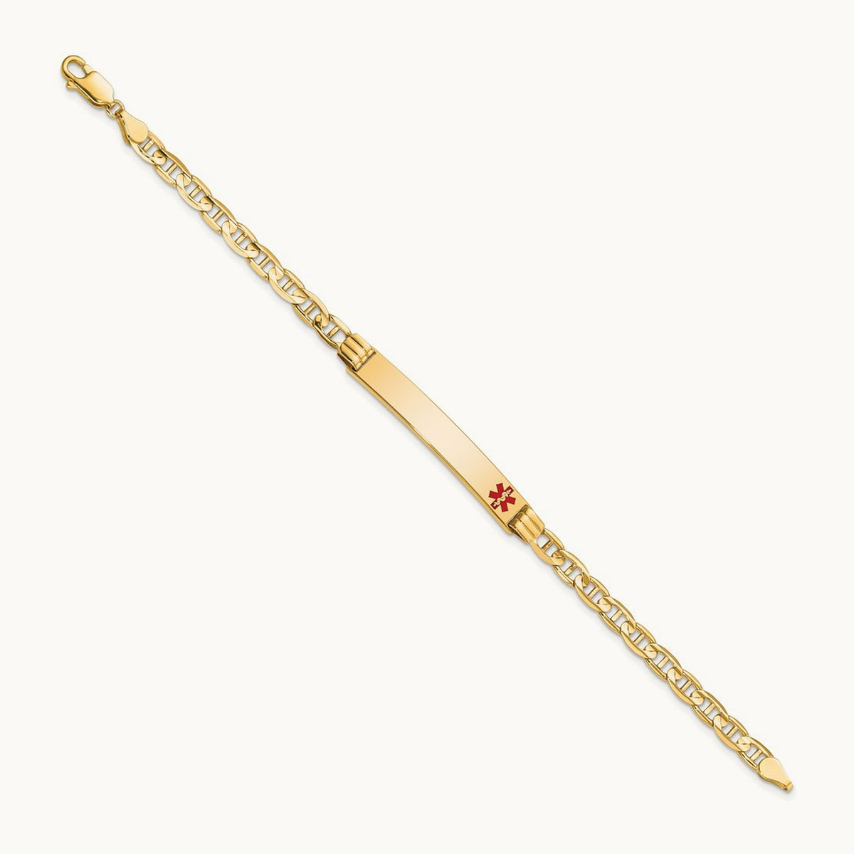 Medical Red Enamel Anchor Link ID Bracelet, 14K
