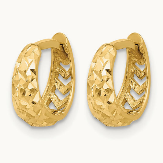 Polished and Diamond-cut Huggie Hoop Earrings, 14K — Leslie's
