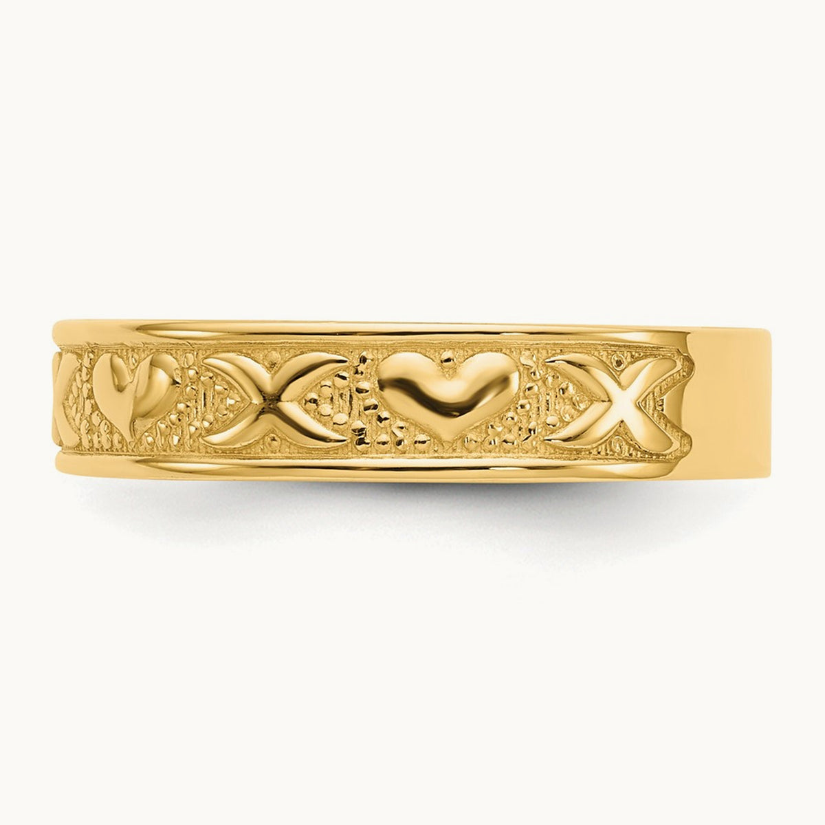 Polished X and Hearts Ring, 14K