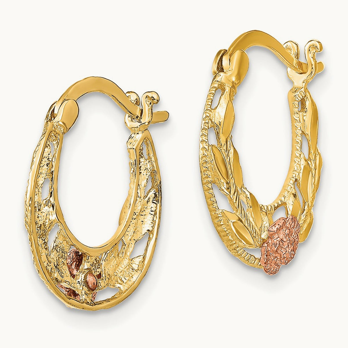 D/C Flowers Hoop Earrings, 14K Two-tone