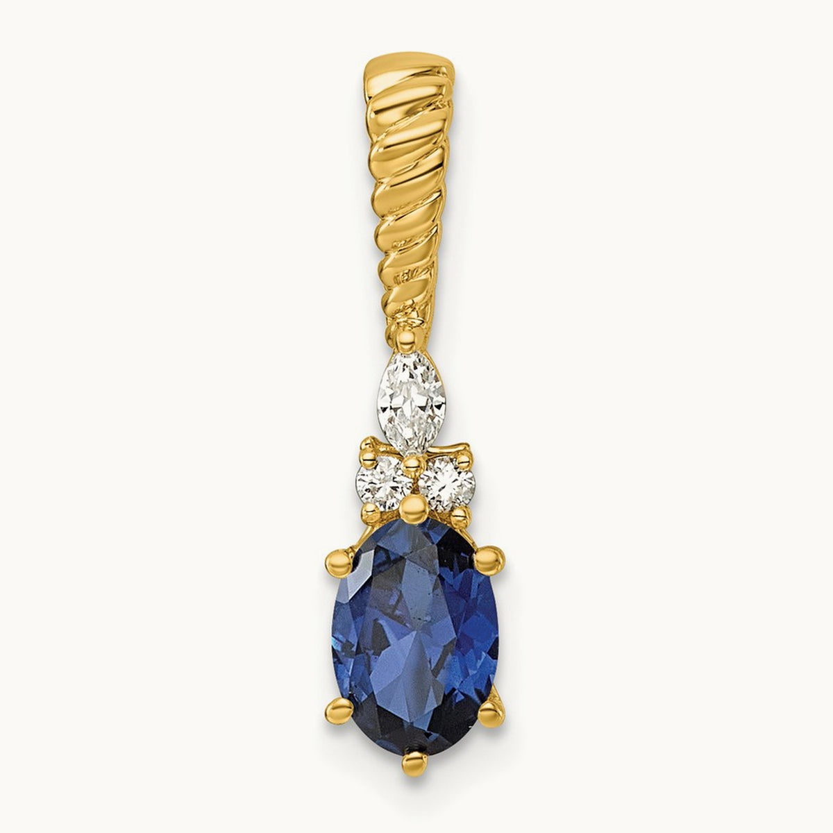 Polish Diamond and Lab Created Sapphire Twisted Chain Slide — 14K Yellow Gold