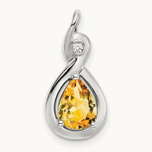 Pear Citrine and Diamond Pendant — 14K White Gold