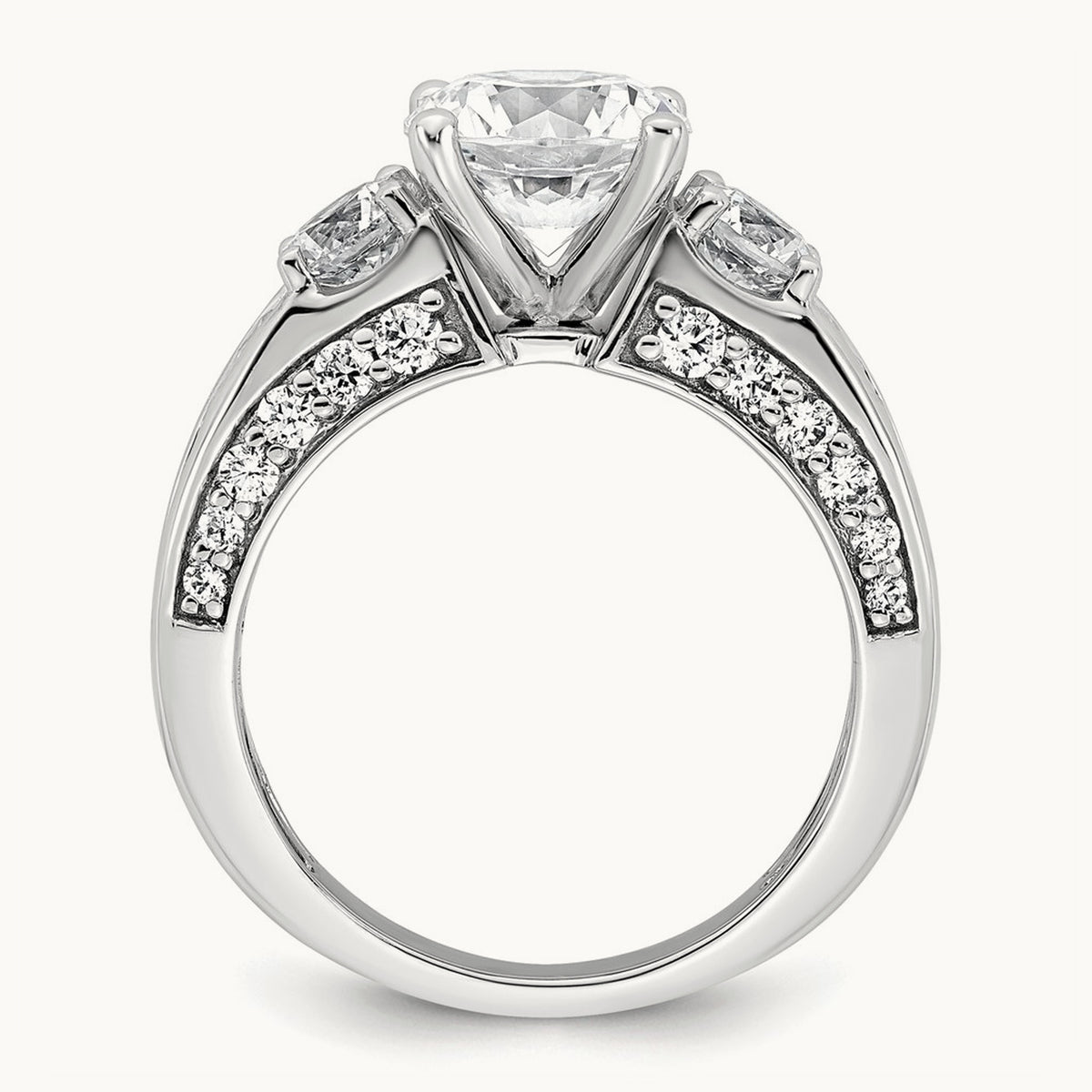 Round 3 Stone Engagement Ring, 3.75 ct tw Lab-Grown Diamond — 14K White Gold