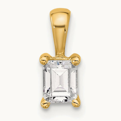 Emerald Four-Prong Pendant, 1/2-5 ct Lab-Grown Diamond — 14K Yellow Gold