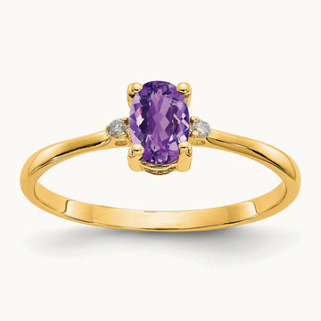 Diamond & Amethyst Birthstone Ring — 14K Yellow Gold, 6