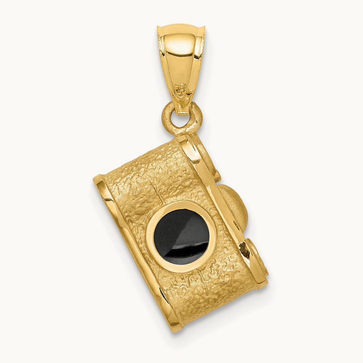 Brushed & Polished Enameled Camera Pendant, 14K