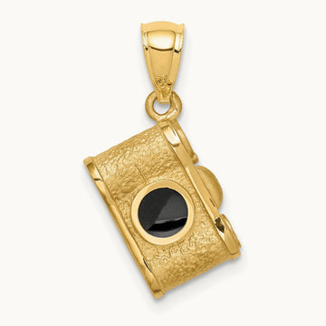 Brushed & Polished Enameled Camera Pendant, 14K