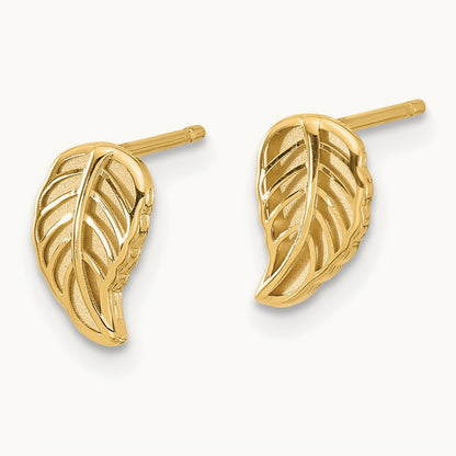 Leaf Post Earrings, 14K Two Tone