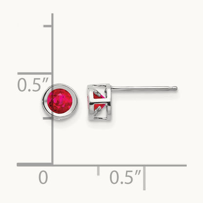 July Ruby Earrings, 4mm, 14K White Gold