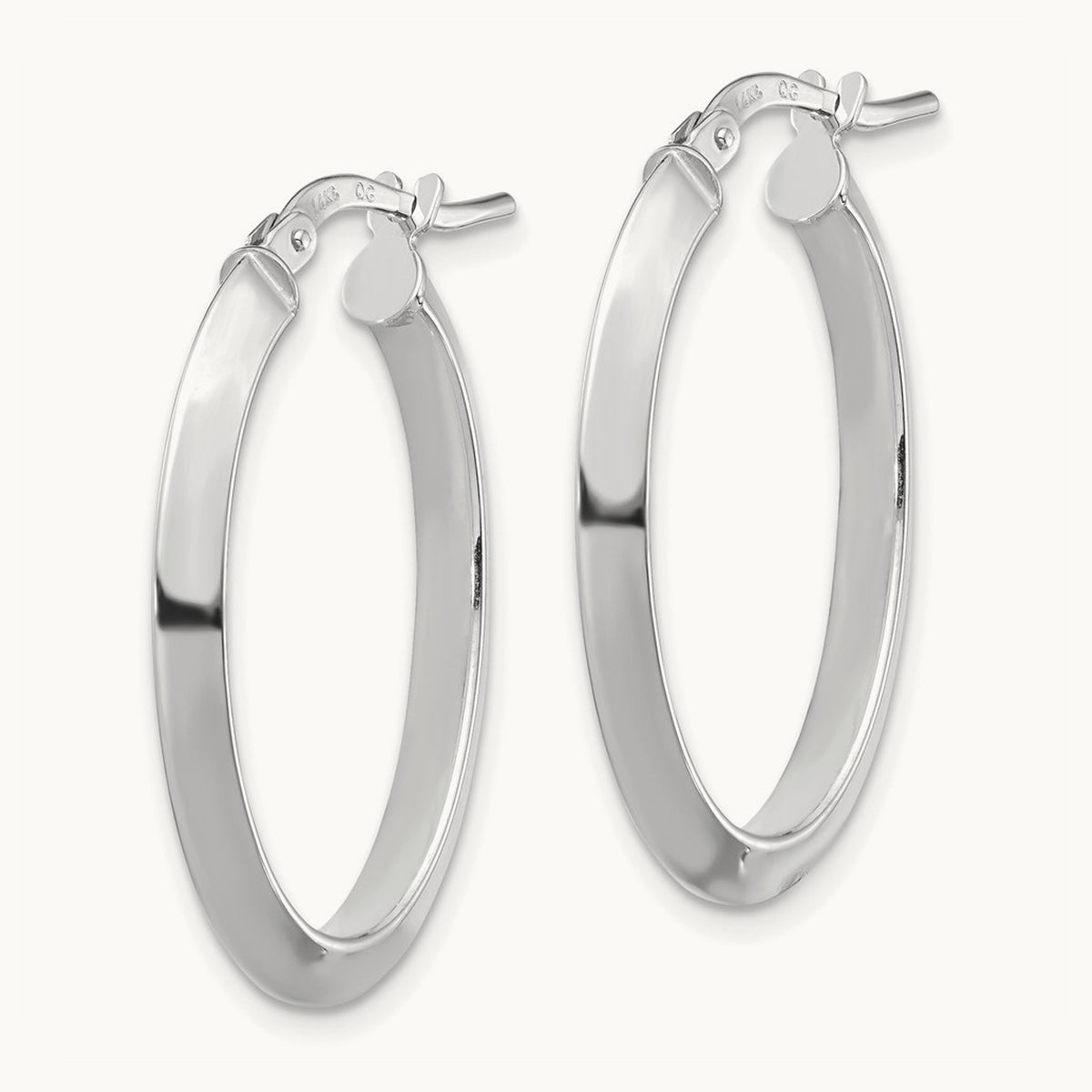 Polished Knife Edge Oval Hoop Earrings — 14K White Gold