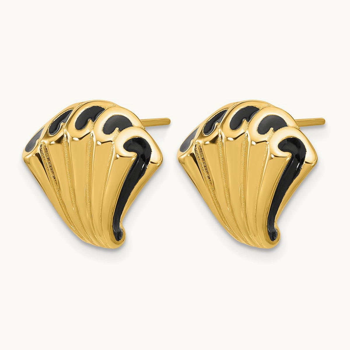 w/Black Enamel Polished Fancy Post Earrings, 14K — Leslie's