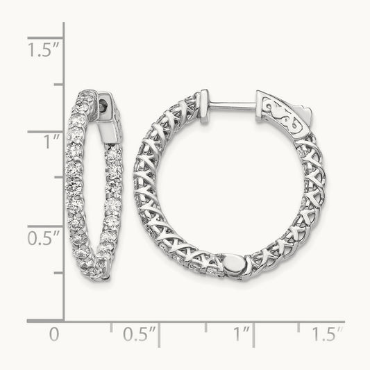 Diamond Round Hoop w/Safety Clasp Earrings, 14K White Gold