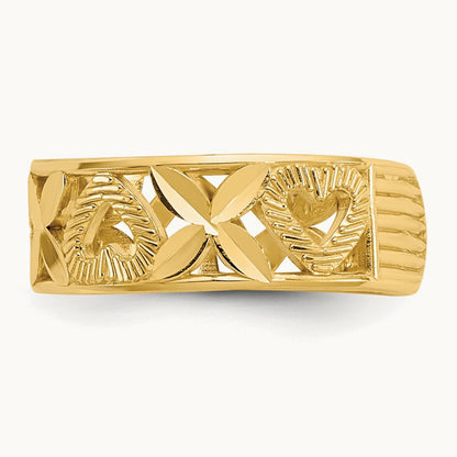 Diamond-cut \ X\" & Heart Toe Ring", 14K