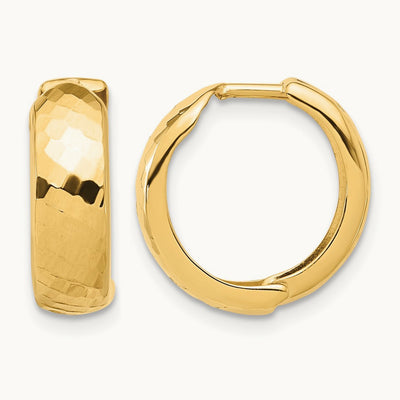 Polished and Diamond-cut Huggie Hoop Earrings, 14K