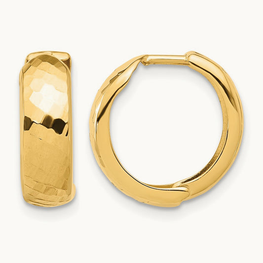 Polished and Diamond-cut Huggie Hoop Earrings, 14K