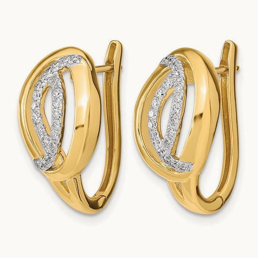 Polished Diamond Oval Hinged Hoop Earrings, 14K