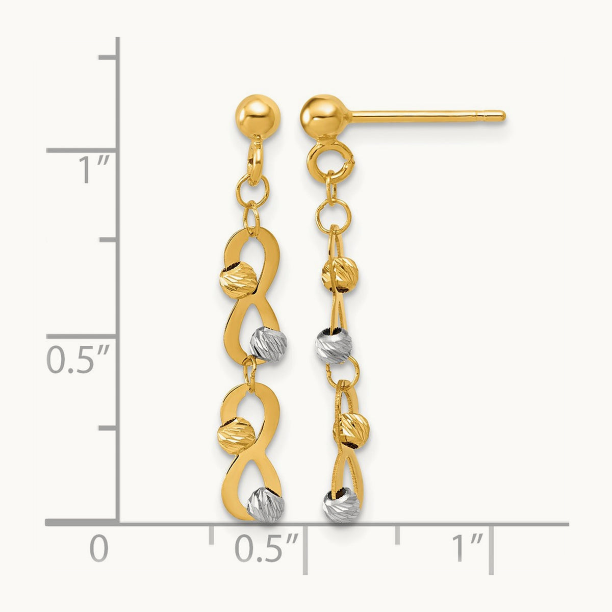 D/C Beaded Infinity Dangle Post Earrings, 14K Two-tone — Leslie's