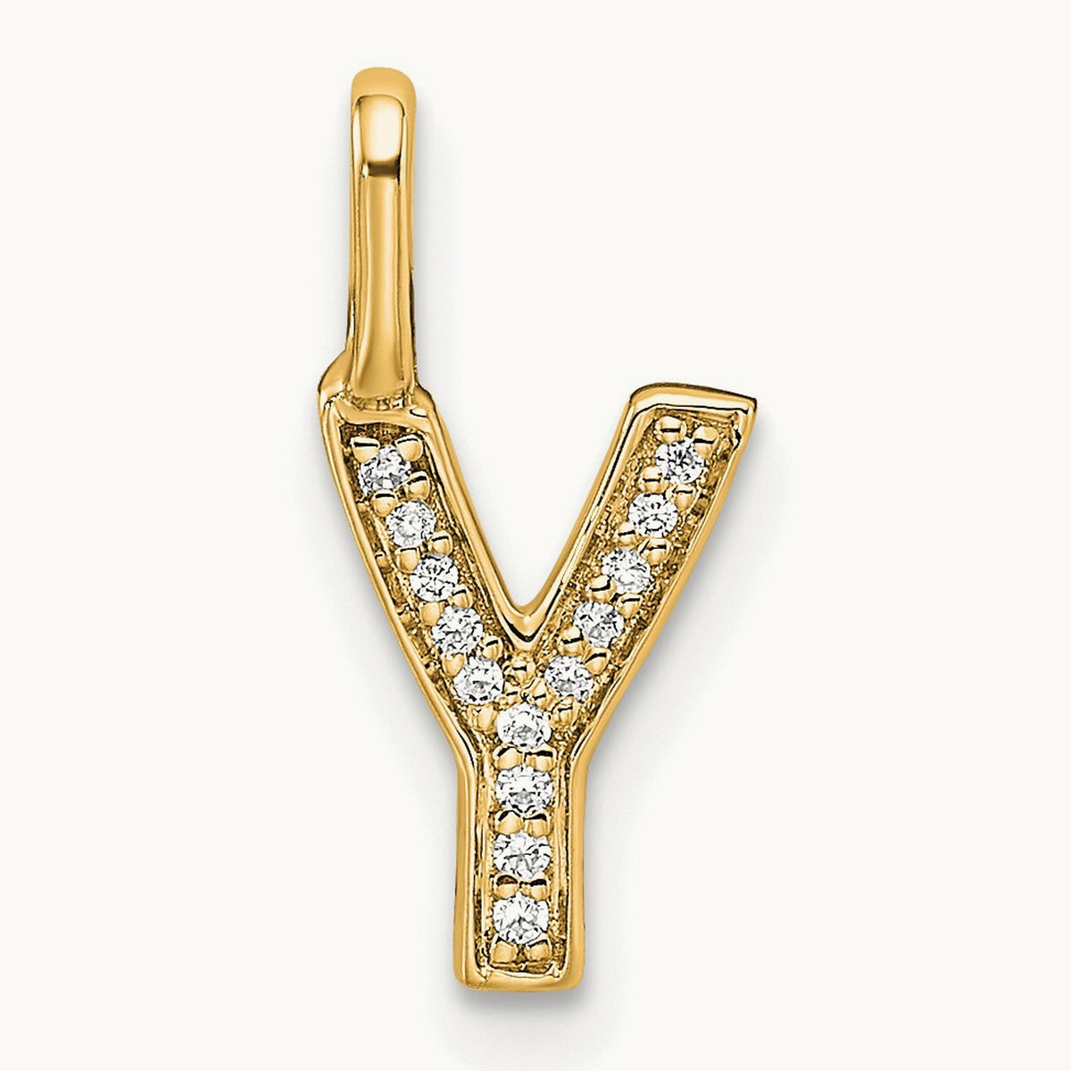 Diamond Letter Y Initial Pendant, 14K Gold
