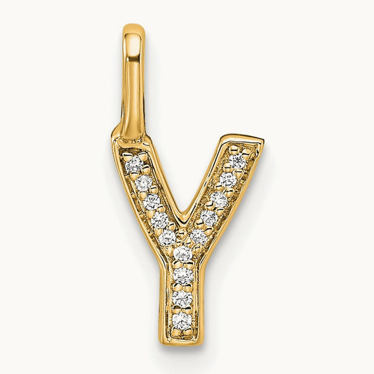 Diamond Letter Y Initial Pendant, 14K Gold
