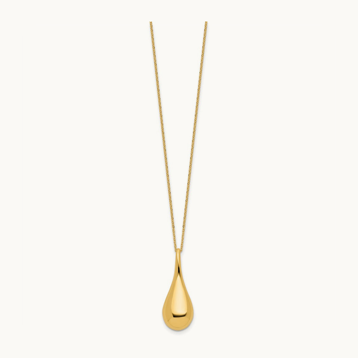 Polished Hollow Teardrop 18in Necklace, 14K