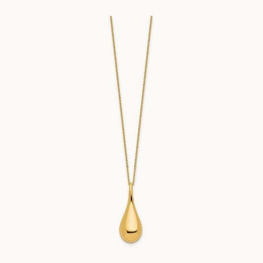 Polished Hollow Teardrop 18in Necklace, 14K