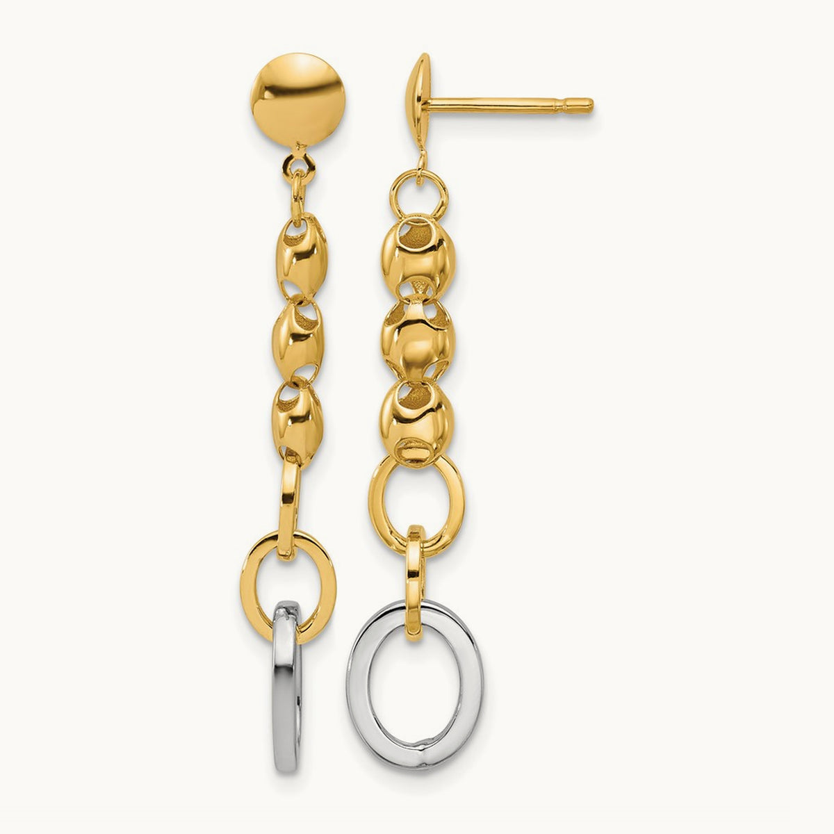 w/Wht RH Polished Fancy Oval Link Post Dangle Earrings, 14K — Leslie's