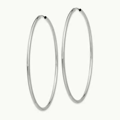 Polished Endless Hoop Earrings, 2mm, 14K White Gold