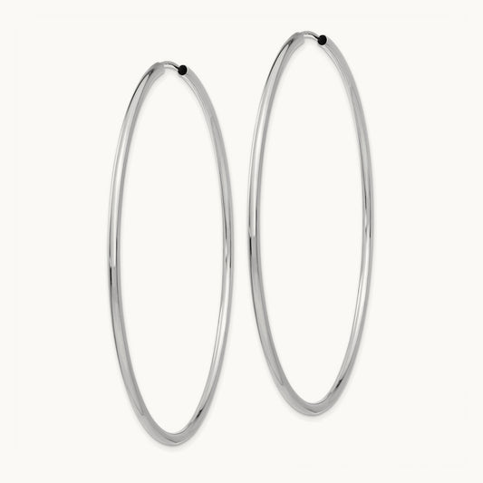 Polished Endless Hoop Earrings — 14K White Gold, 65mm, 2mm