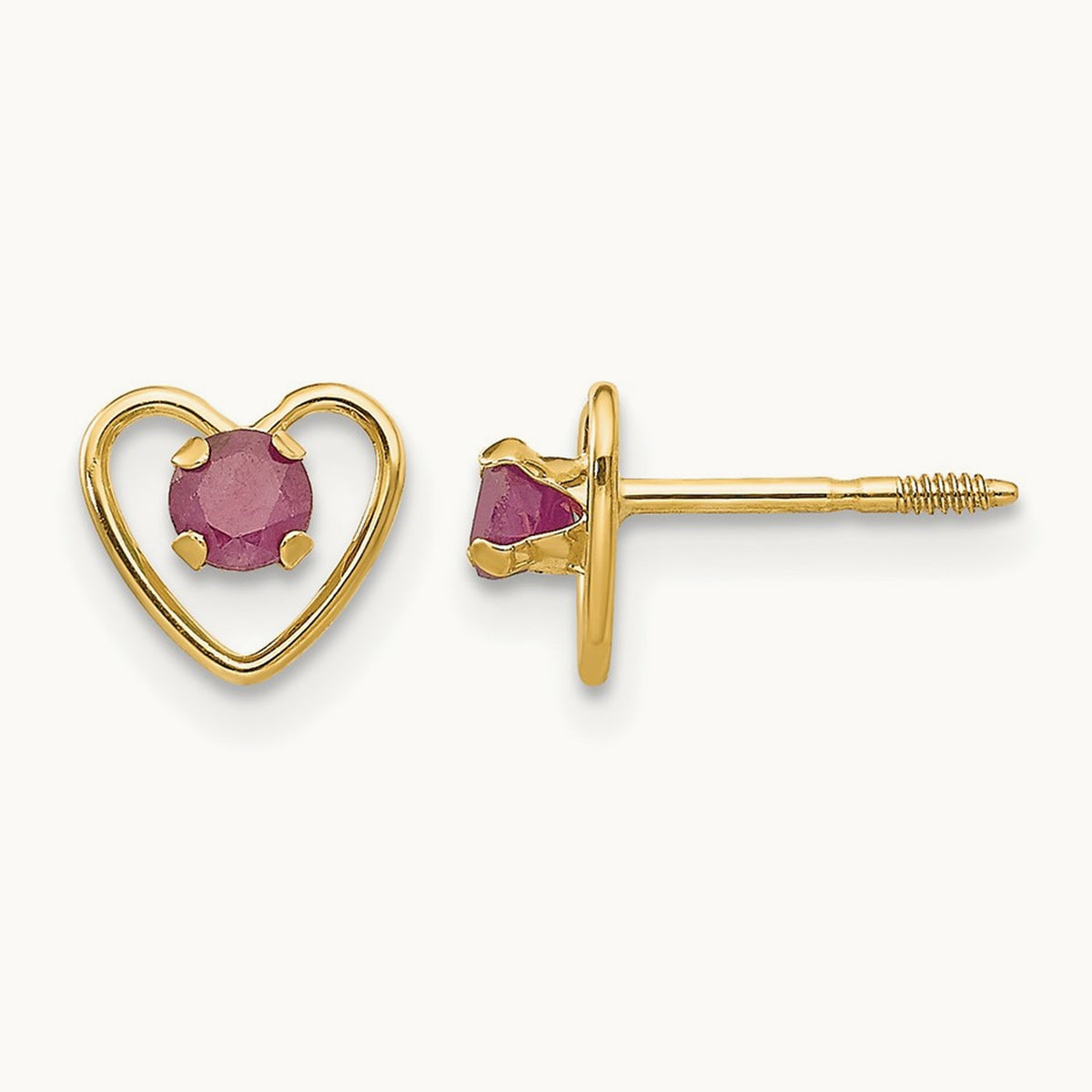 Madi K Created Ruby Birthstone Heart Earrings, 3mm, 14K